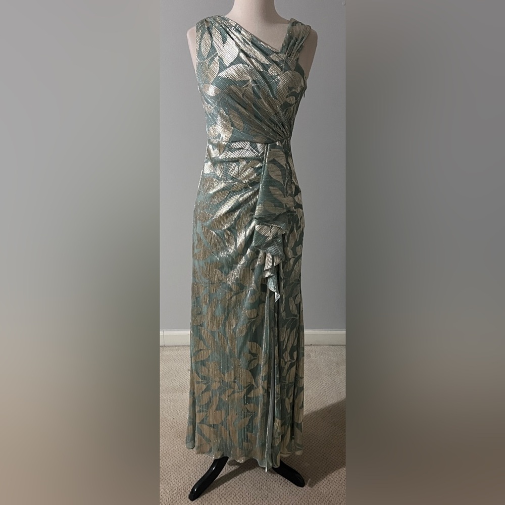 NWT Adrianna Papell Foiled Asymmetrical Evening Gown | Size 4P - Picture 10 of 12